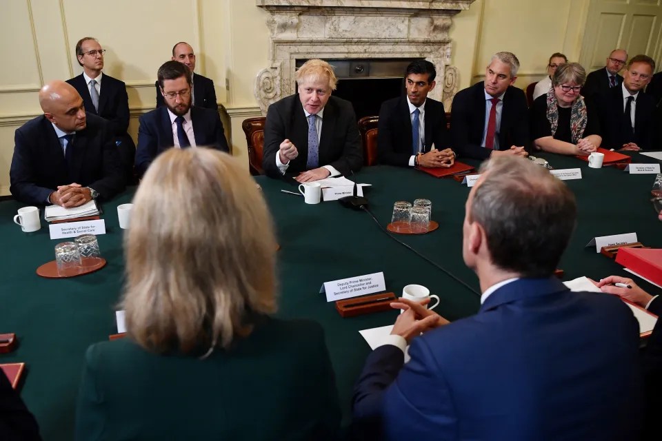 The alleged gathering happened in No10’s Cabinet Room. Pictured is a meeting in the room in September 2021