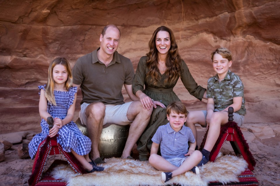 Their Royal Highnesses’ Christmas card showing Britain’s Prince William, Duke of Cambridge and Britain’s Catherine, Duchess of Cambridge with their three children Prince George, Princess Charlotte and Prince Louis in Jordan