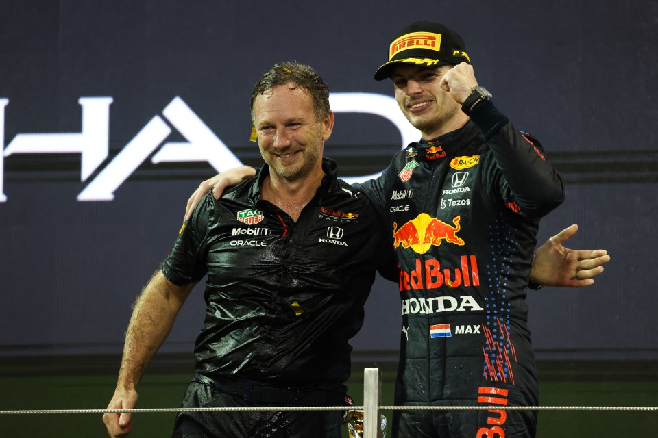 Christian Horner soaked up the champagne with Max Verstappen