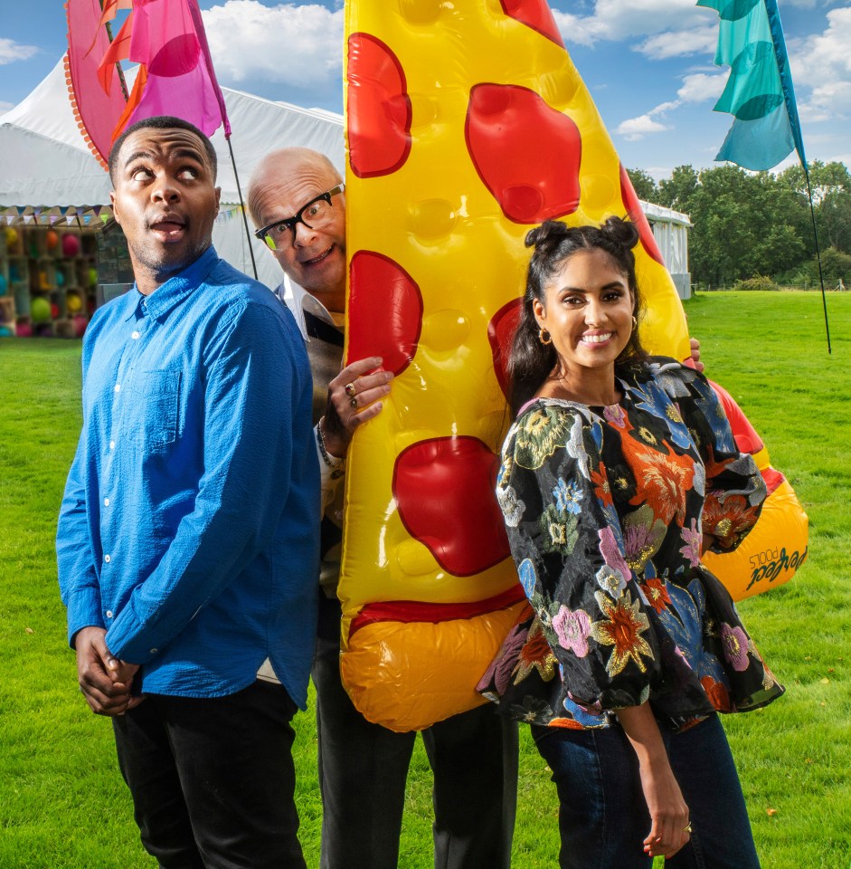 Liam Charles, pictured left with Harry Hill and Ravneet Gill, is missing from the early heats on Junior Bake Off