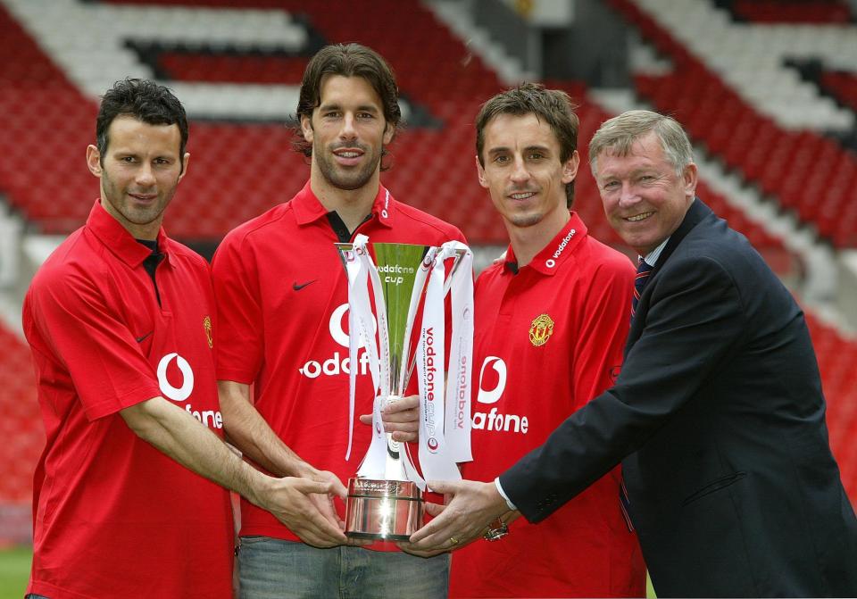 Neville, third right, spent his entire career at Man Utd