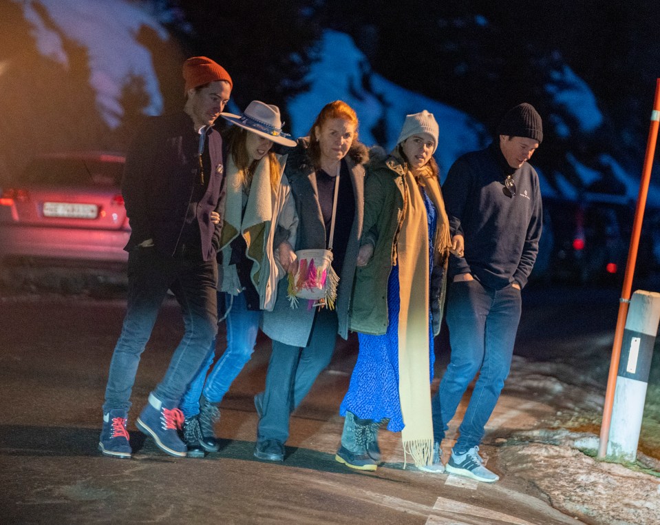 Sarah Ferguson, Princess Eugenie, Princess Beatrice with their husbands in Verbier