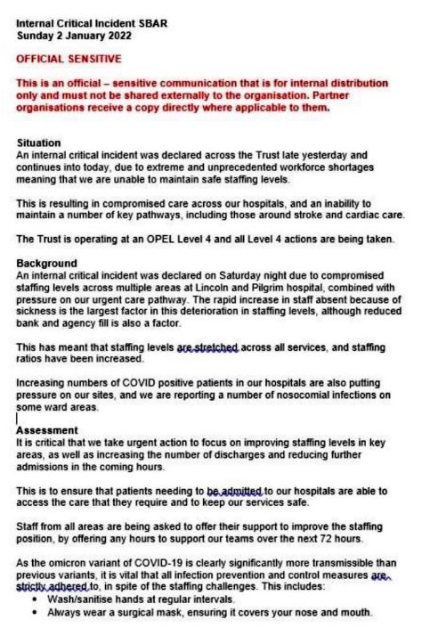 The 'internal critical incident' which caused an 'inability to maintain a number of key pathways'