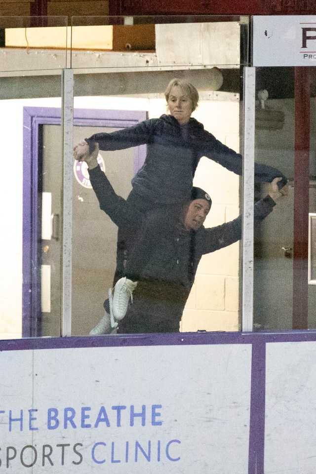 Coronation Street star Sally Dynevor focussed hard as she practised a series of complex lifts on the ice