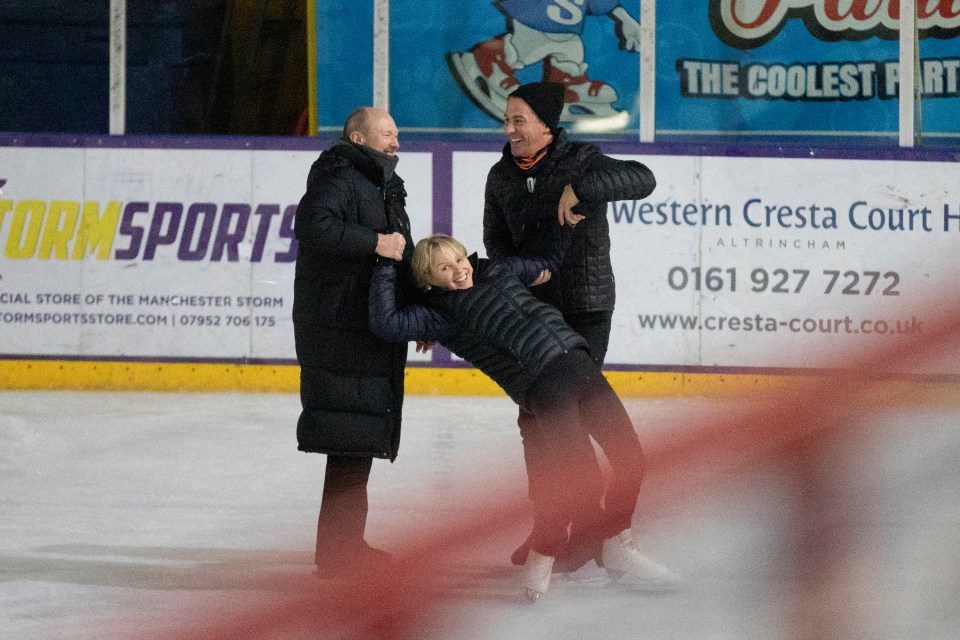 The star even managed a giggle as she took a tumble on the ice