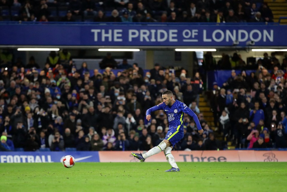 Hakim Ziyech dispatched Chelsea's penalty to add a fifth goal for the Premier League side