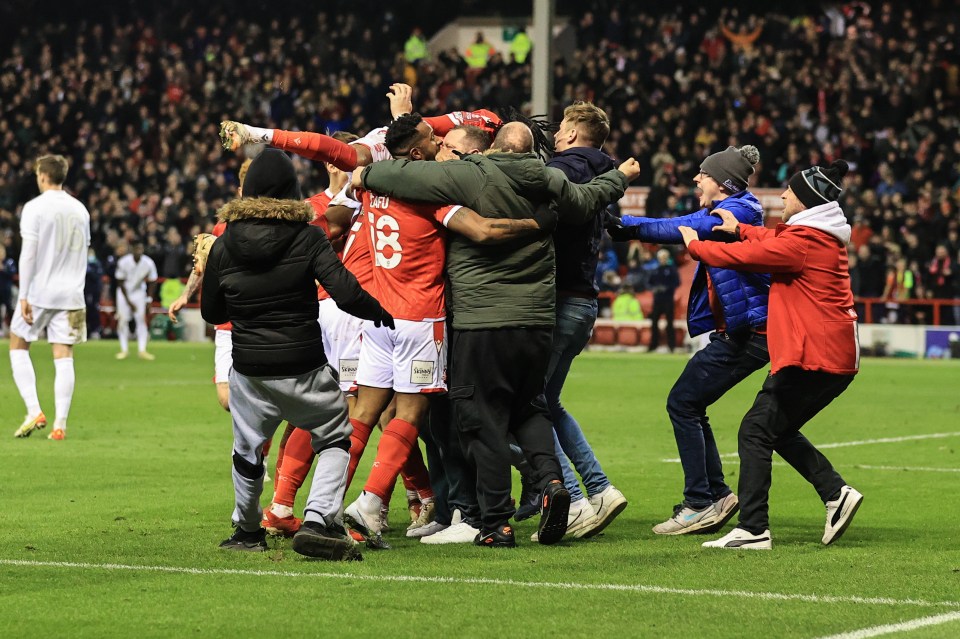 Forest fans joined in with the celebrations on the pitch