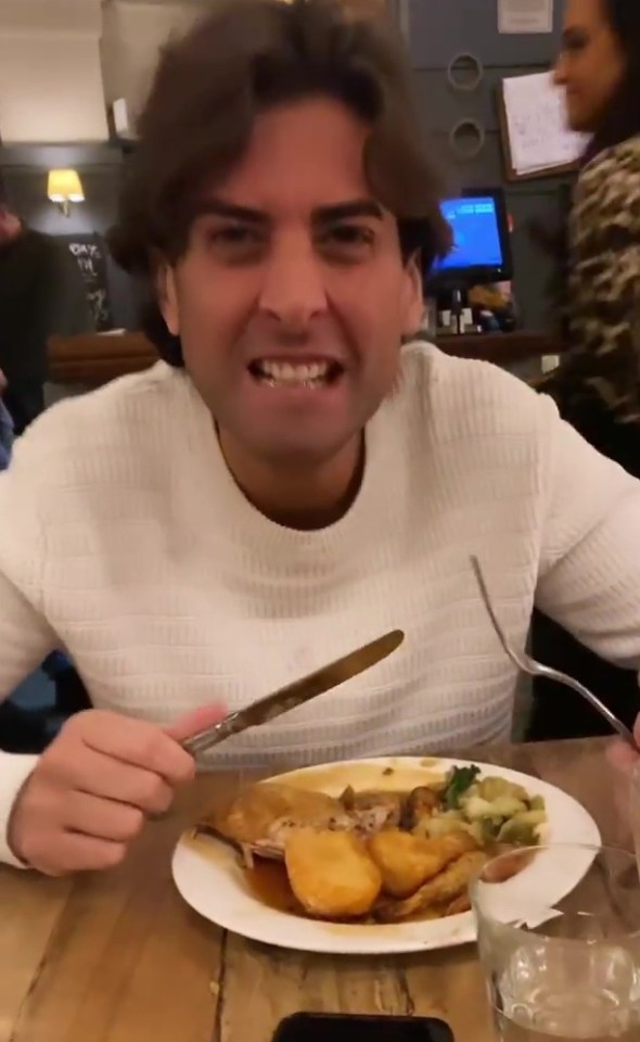 James ‘Arg’ Argent looked happier than ever as he tucked into his tiny roast dinner after his 13 stone weight loss