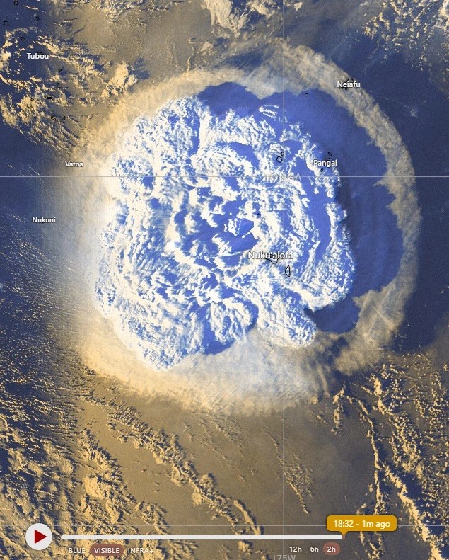 Dramatic official aerial maps showed the eruption cloud over Tonga