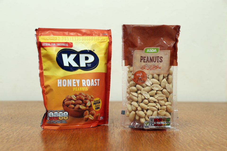 A 30g portion of Honey Roasted Nuts has 1 cube of sugar, while plain nuts have just 0.5 cube