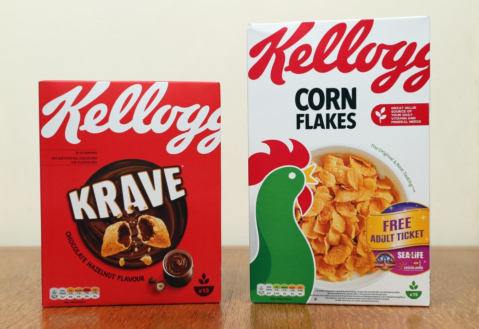 A 30g portion of Kellogg's Krave has 2.2 cubes of sugar, while Corn Flakes is just 0.6 cube