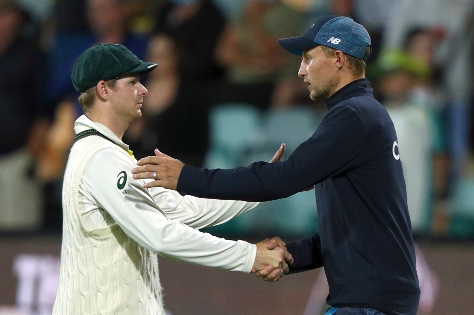 Steve Smith shakes hands with Joe Root's after Australia's one-sided triumph