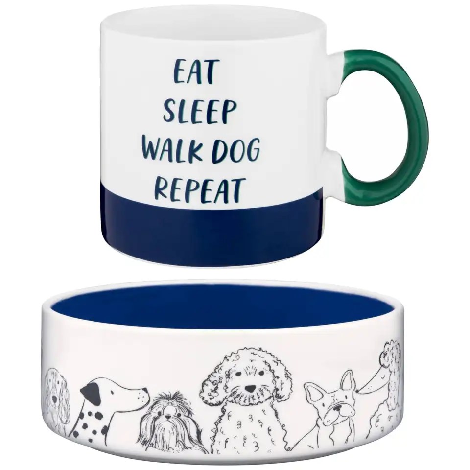 This matching dog bowl and mug set is £2 at B&M