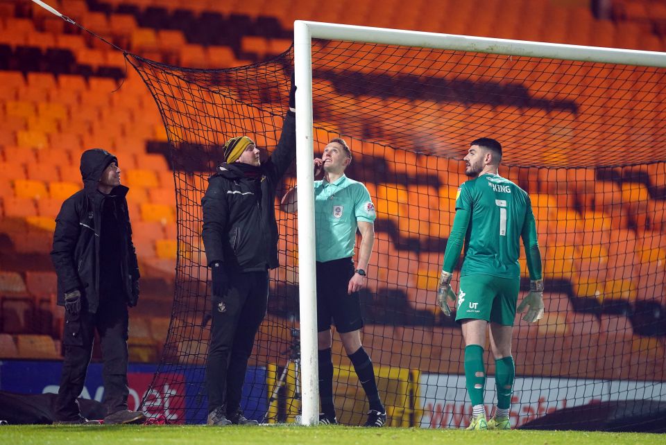 The game was allowed to continue after a thorough inspection, with Salford winning 1-0