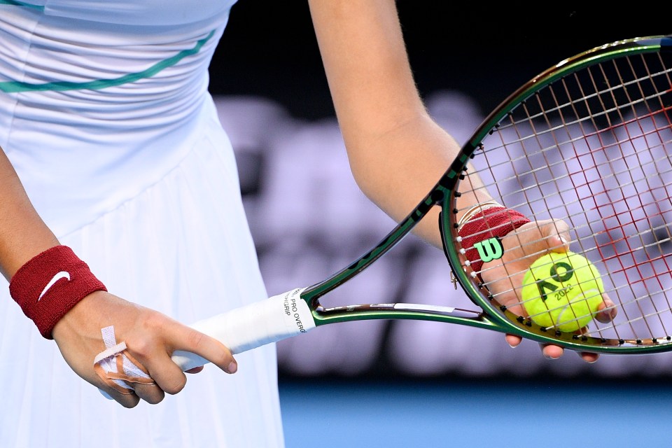 The strapping on her right hand affected her play throughout the match