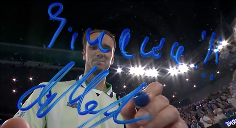 The Russian signed the TV camera lens with ‘siuuu’ in reference to the Cristiano Ronaldo celebration