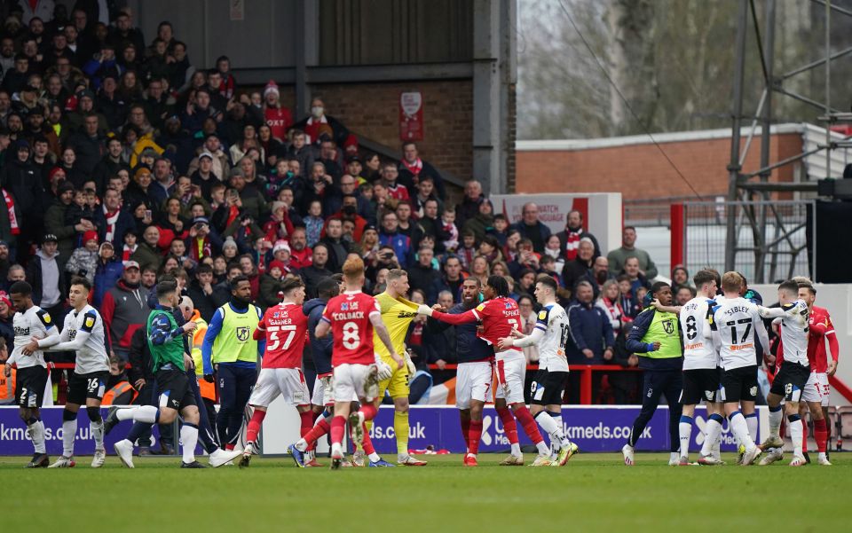 Angry scenes then ensued after the final whistle as both sets of players clashed again