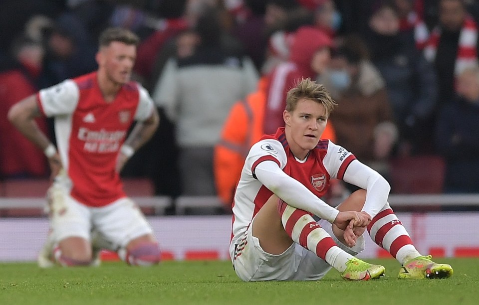 Martin Odegaard looks on following the disappointing draw