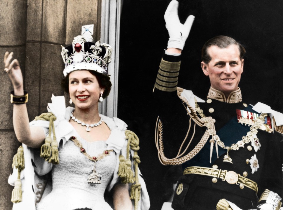 Queen Elizabeth II and the Duke of Edinburgh on the day of their coronation at Buckingham Palace in 1953