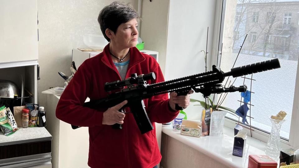 Mariana Zhaglo, pictured with her Zbroyar Z-15 sniper rifle, has vowed to defend her home