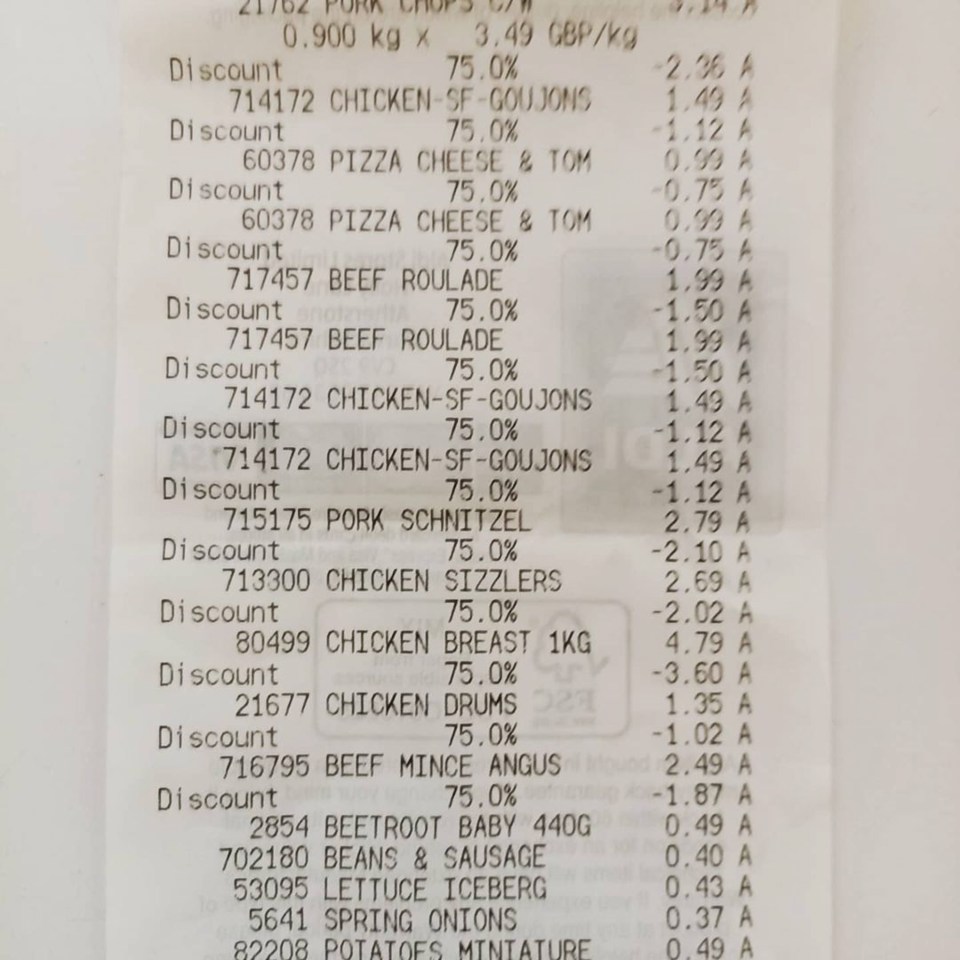 Sharon shows off a receipt which has nearly every item discounted