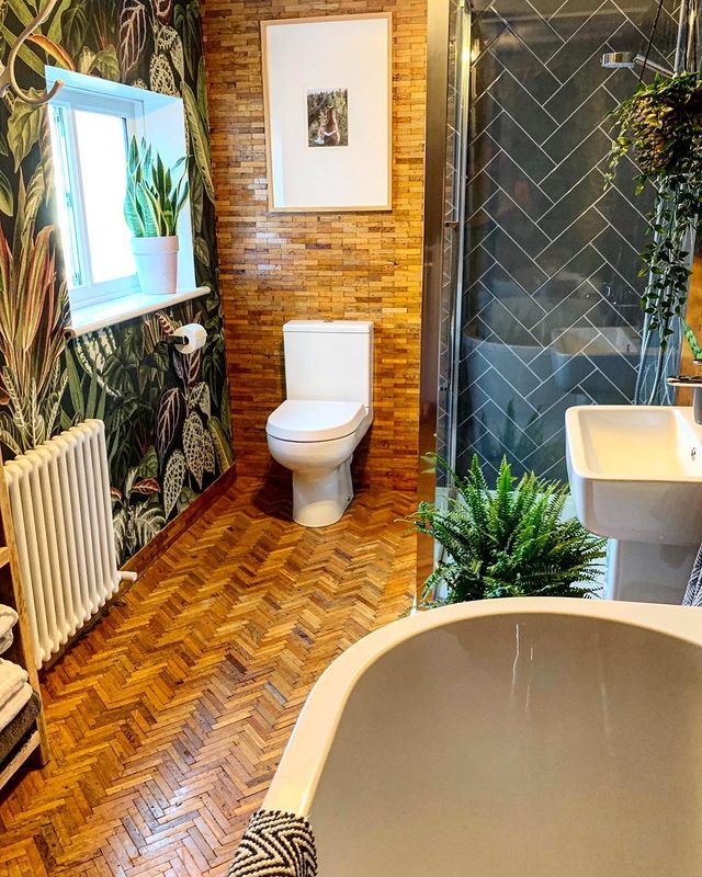 Claire and Paul hand-prepared each parquet tile creating a unique space to relax in