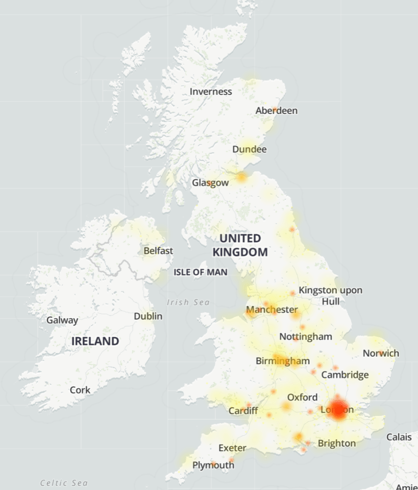 Downdetector reported outages across the country