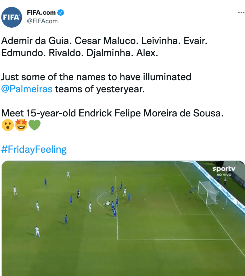 Fifa mentioned Endrick in the same tweet as Rivaldo