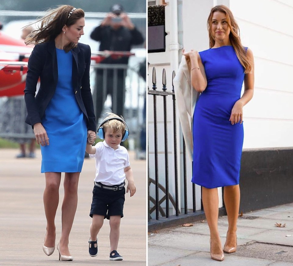 Blue dress… Kate’s dress is £685 from Stella McCartney and Eleanor’s dress is from Miss Metier, free as gifted on Instagram