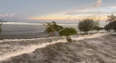 Footage on social media showed large waves crashing ashore in coastal areas in Tonga