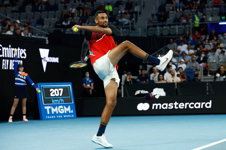 Kyrgios volleyed one ball out of court with a sweet right-footed strike