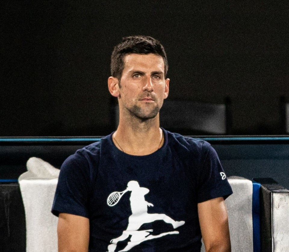 The Serbian star taking a break during practice for the Australian Open