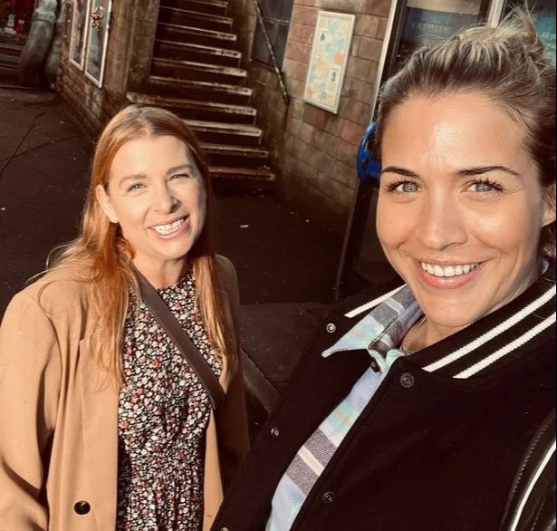 The actress was all smiles as she returned to the set of Hollyoaks