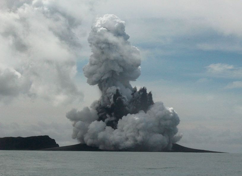 The eruption of an underwater volcano off Tonga, which triggered a tsunami warning