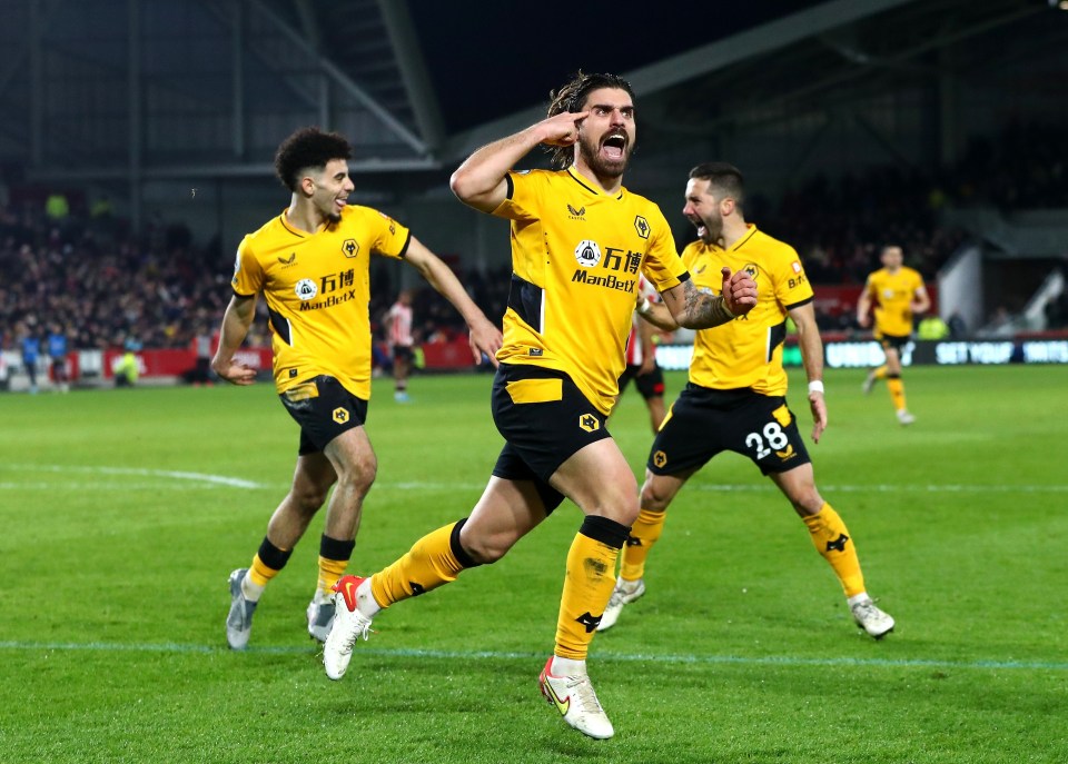 Ruben Neves celebrated his winner at Brentford Community Stadium