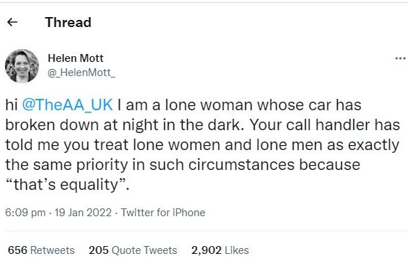 Dr Mott, picked up by an AA truck less than an hour later, complained online but was told she had been advised correctly