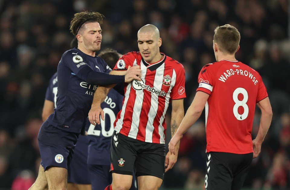 Players clashed after Jack Grealish reacted to an Oriol Romeu challenge