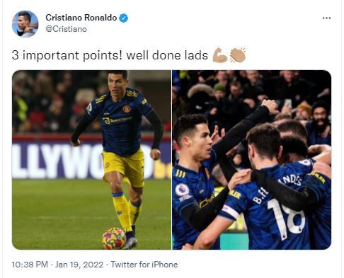 Ronaldo posted on social media after the game