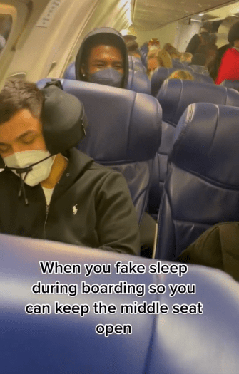 Kenny Strawbridge shared a video showing how to stop someone from sitting next to you on a flight