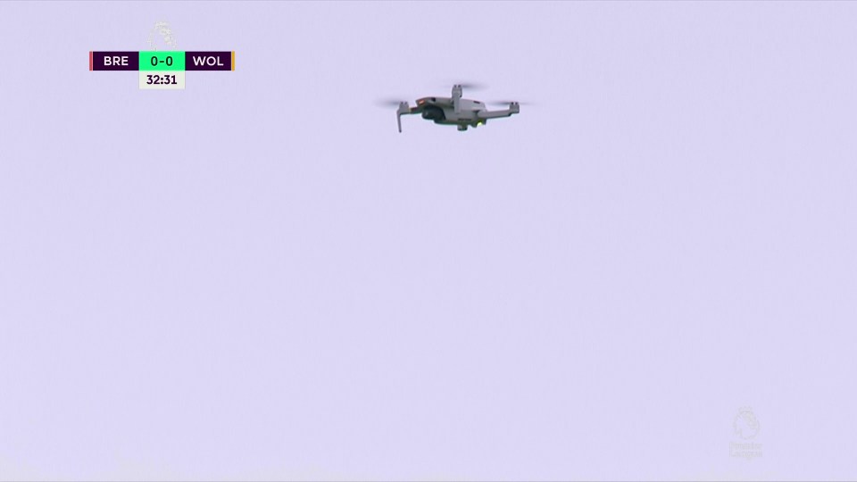 The drone was spotted around the half-hour mark