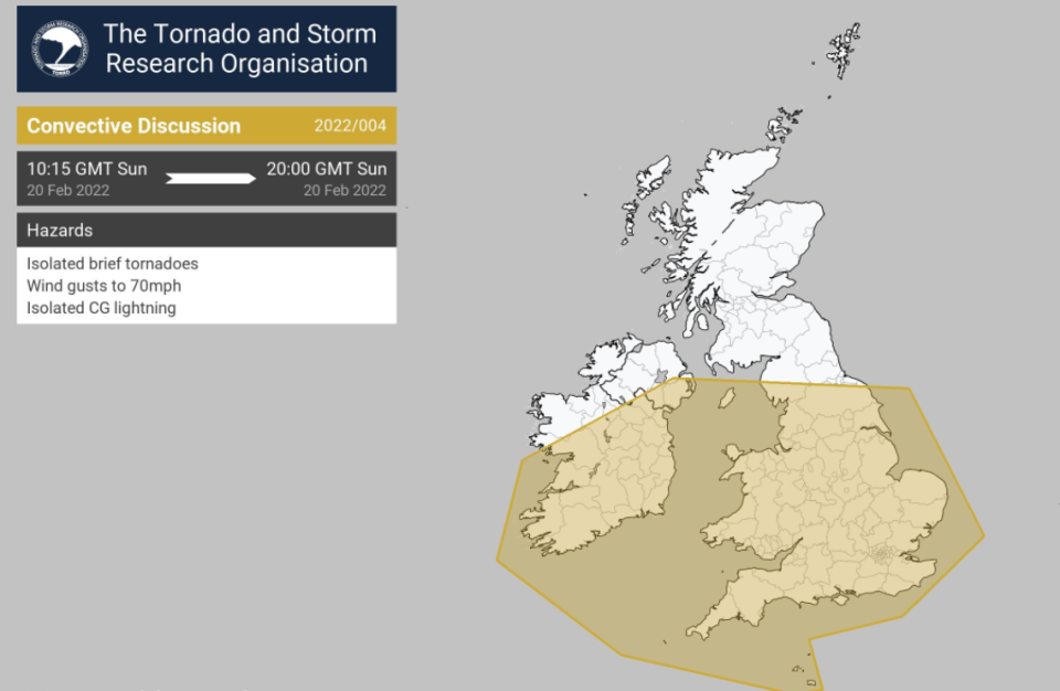 Brits could also see 'a tornado or two', a top forecaster says