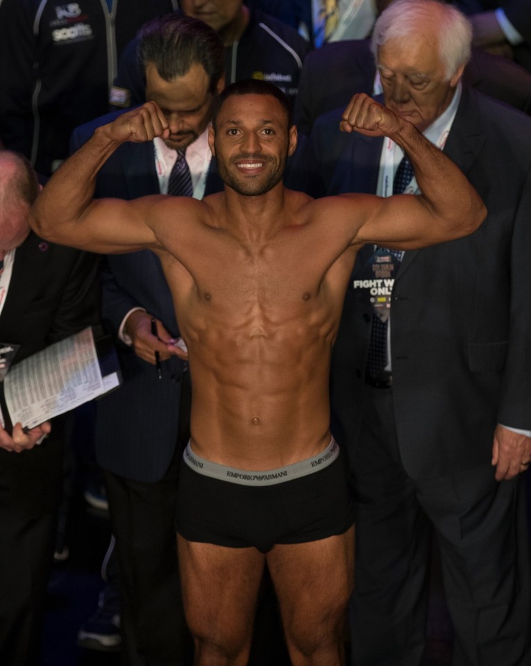 Kell Brook weighing in before his middleweight fight with Gennady Golovkin