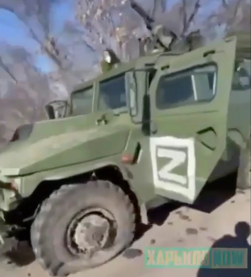 Russian trucks which had been attacked by Ukrianian forces