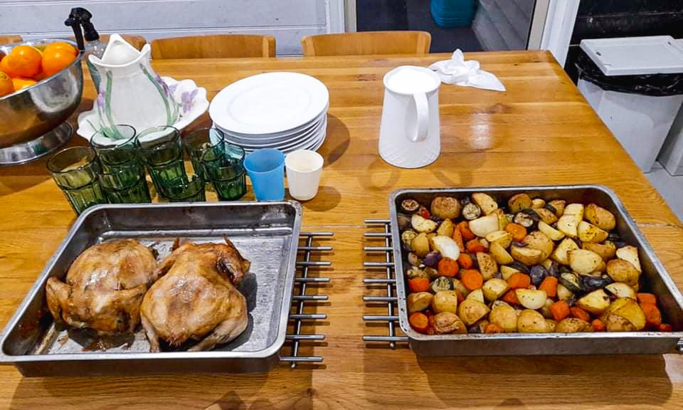 Claire cooks the family a roast dinner of chicken, mixed vegetables and potatoes for just £2 a head