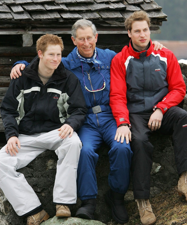 Charles with William and Harry on a holiday in Switzerland in 2005