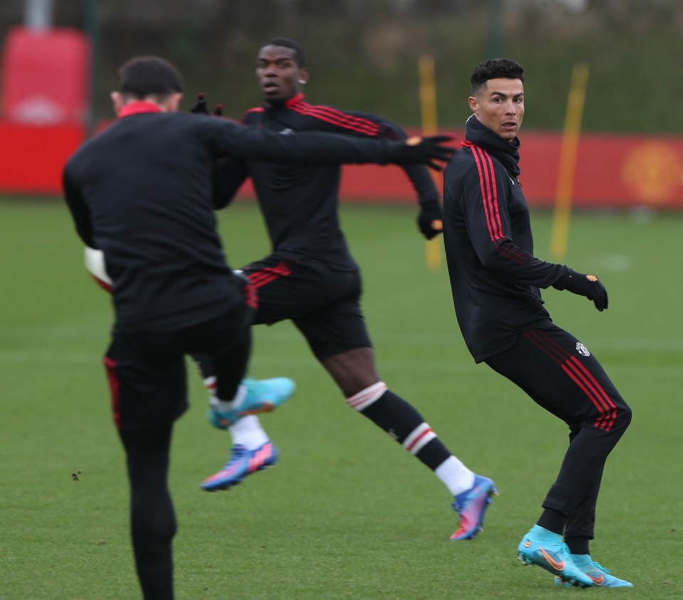 Paul Pogba was back in training alongside Cristiano Ronaldo at Carrington