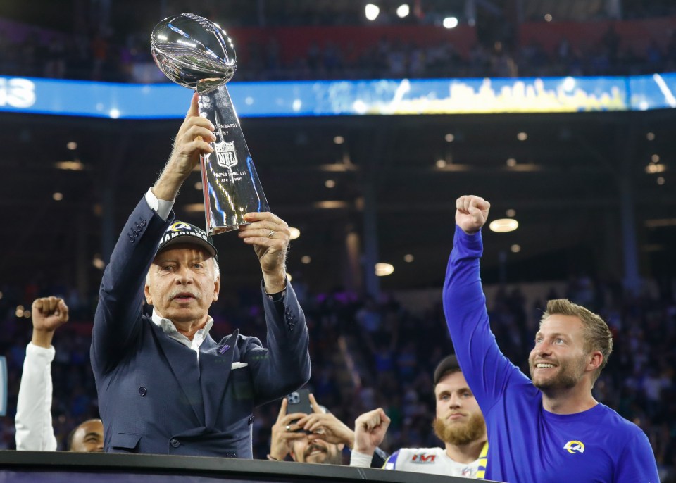 Stan Kroenke lifts the Vince Lombardi trophy for the LA Rams - now Arsenal fans are hoping he invests more for them to win silverware