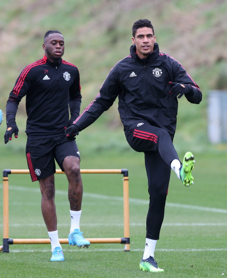 Raphael Varane (right) and Aaron Wan-Bissaka get put through their paces