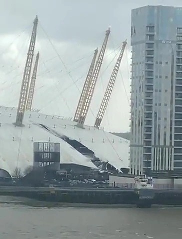 Chunks of the dome roof have been ripped away