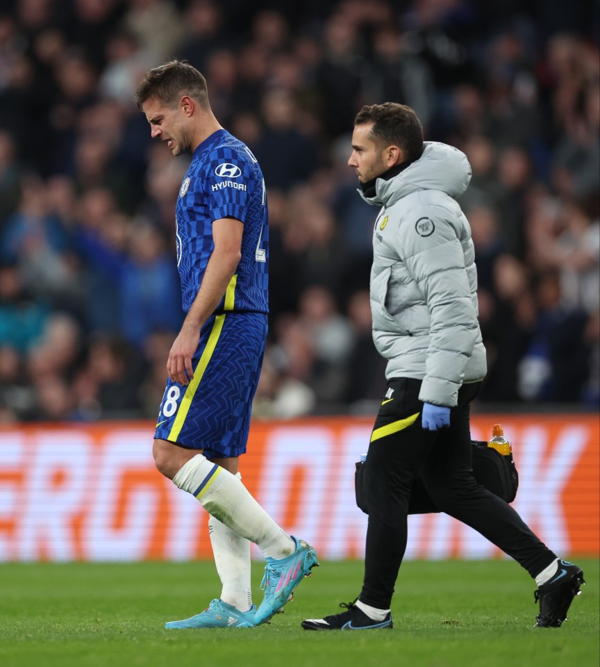 Blues skipper Cesar Azpilicueta went off injured in the second half at Wembley